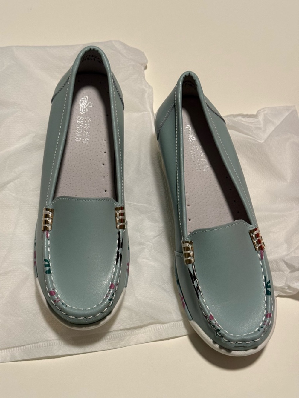 Womens Mint Green Slip-On Loafers